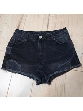 H&M Divided Black Distressed Studded Cutoff Denim Shorts Grunge Festival 4